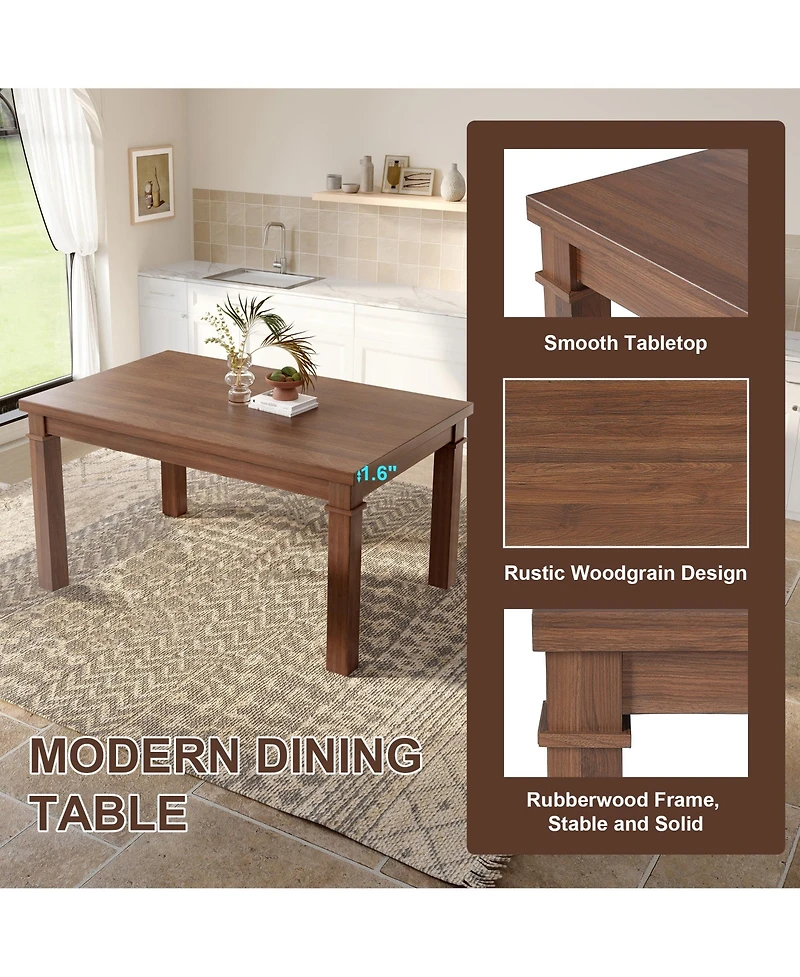 sumyeg 6-Piece Modern Dining Set with Rectangle Kitchen Table 4 Upholstered Chairs and Bench