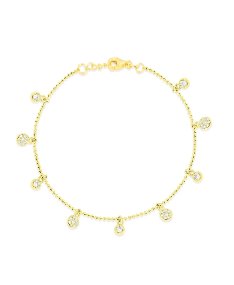 etoielle Bezel Set Layering Bracelet with Silver Gold Plated and Cubic Zirconia Ball Chain Adjustable
