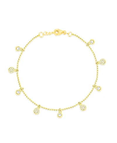 etoielle Bezel Set Layering Bracelet with Silver Gold Plated and Cubic Zirconia Ball Chain Adjustable