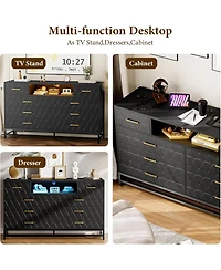 Gaomon 8 Drawer Wood Dresser for Bedroom, Wooden Dresser with Led Light