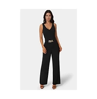Bebe Women's Scuba Crepe V-Neck Jumpsuit with Belt