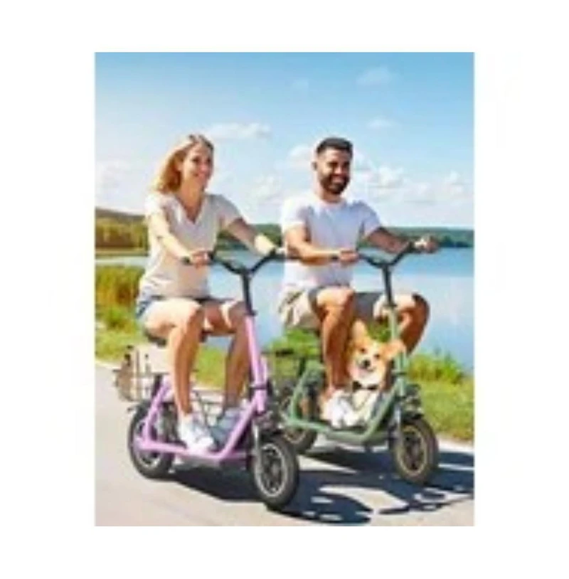 Everyfun 550W Electric Scooter with Seat for Adult, 12 inch Commuter Electric Scooter with Dual Shock Absorbers and Double Baskets