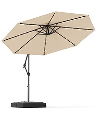 Slickblue-Solar Offset Patio Umbrella with Base and 32 Led Lights