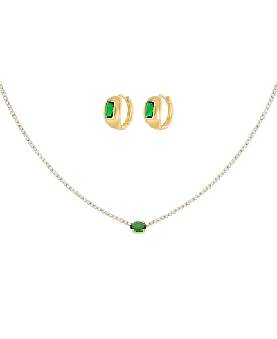Bearfruit Jewelry 18k Gold Plated Sterling Silver Emerald Rectangle Necklace & Huggies Set Holiday Gift Guide