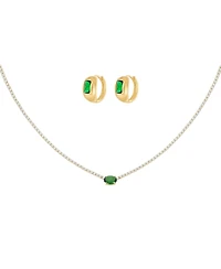 Bearfruit Jewelry 18k Gold Plated Sterling Silver Emerald Rectangle Necklace & Huggies Set Holiday Gift Guide