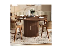 Casainc 55″ Round Dining Table with Rotating Tray and Storage Shelves only table）