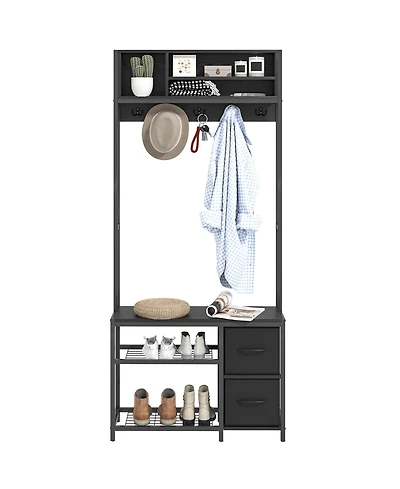 Homcom Hall Tree with Bench, 5-in-1 Entryway Bench Coat Rack,