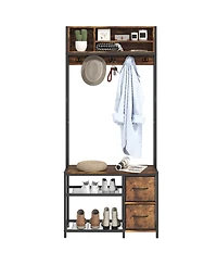 Homcom Hall Tree with Bench, 5-in-1 Entryway Bench with Coat Rack,