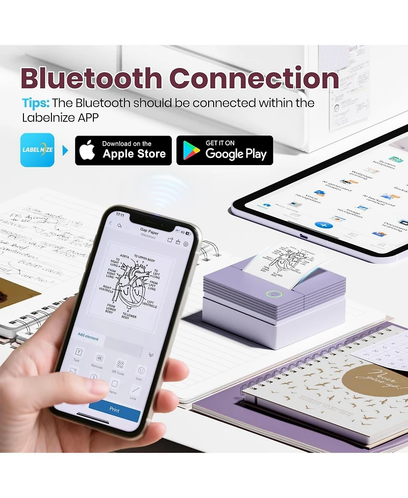 Swifint PM290C Inkless Sticker Maker: Portable Bluetooth printer with 3 paper rolls. Creates notes, journal labels.