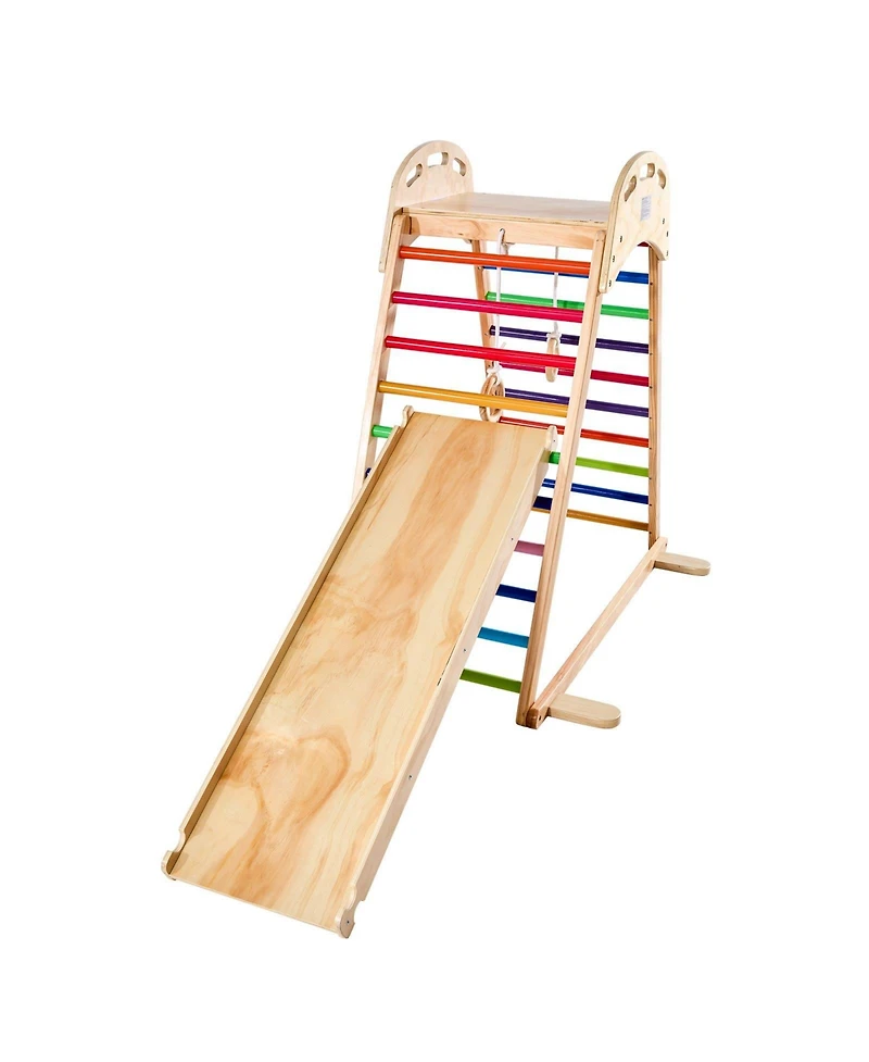 Sugift 4-in-1 Wooden Jungle Gym with Climbing Wall, Slide & Montessori-Style Design