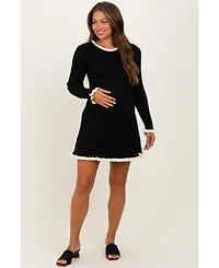 Pinkblush Maternity Black Ribbed Knit Contrast Ruffle Trim Mini Dress