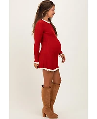 Pinkblush Maternity Black Ribbed Knit Contrast Ruffle Trim Mini Dress