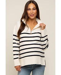 Pinkblush Maternity Ivory Striped Half Zip Sweater
