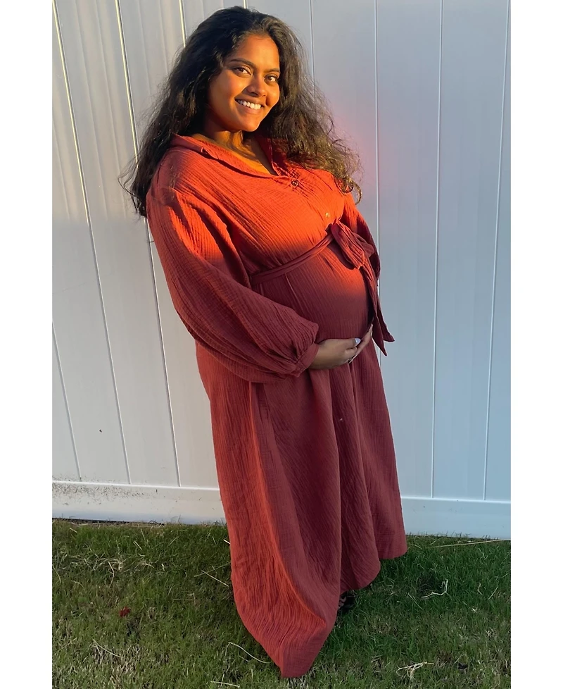 Pinkblush Maternity Blue Gauze Belted Shirt Midi Dress