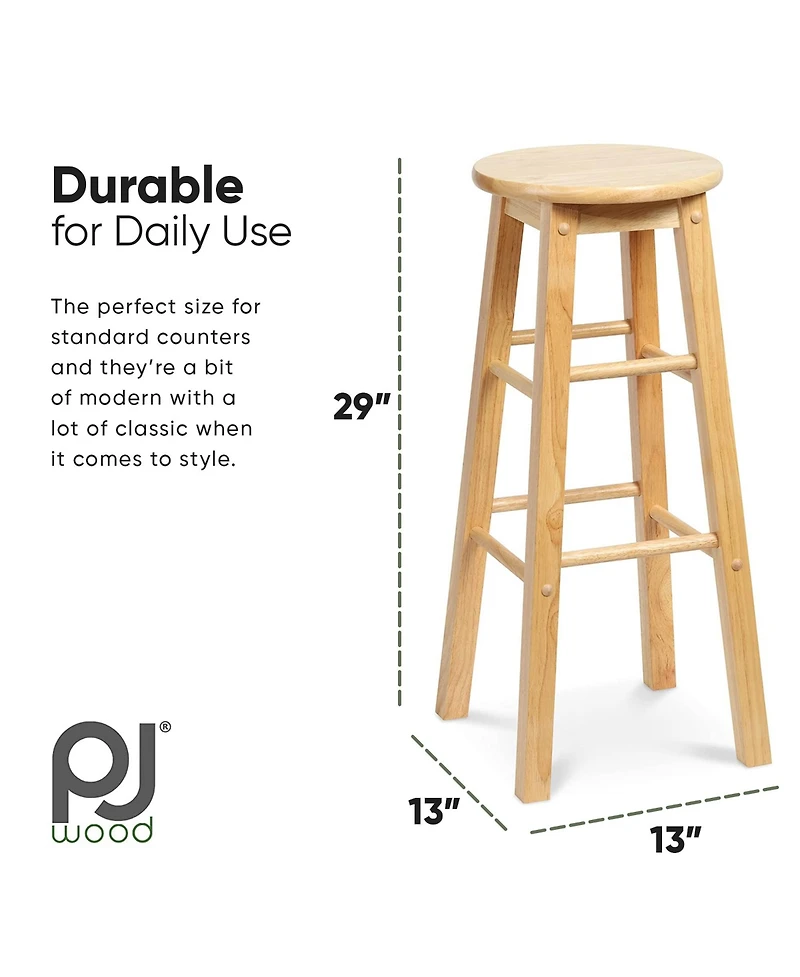 Pj Wood Classic Round-Seat 29 Inch Tall Kitchen Bar Stools, Natural, Set of 2