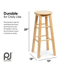 Pj Wood Classic Round-Seat 29 Inch Tall Kitchen Bar Stools, Natural, Set of 2