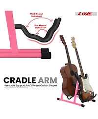 5 Core Double Guitar Stand Floor Adjustable A Frame Folding Acoustic Electric Guitars Holder Stands Gss 2N1 Pnk
