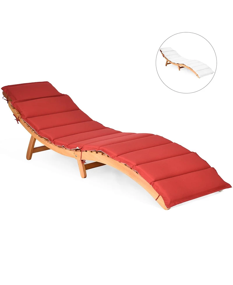 Costway 2 Pcs Folding Wooden Outdoor Lounge Chair Chaise Cushion Pad Pool Deck