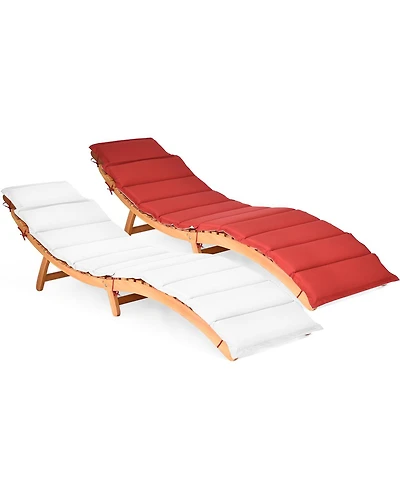 Costway 2 Pcs Folding Wooden Outdoor Lounge Chair Chaise Cushion Pad Pool Deck
