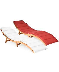 Costway 2 Pcs Folding Wooden Outdoor Lounge Chair Chaise Cushion Pad Pool Deck