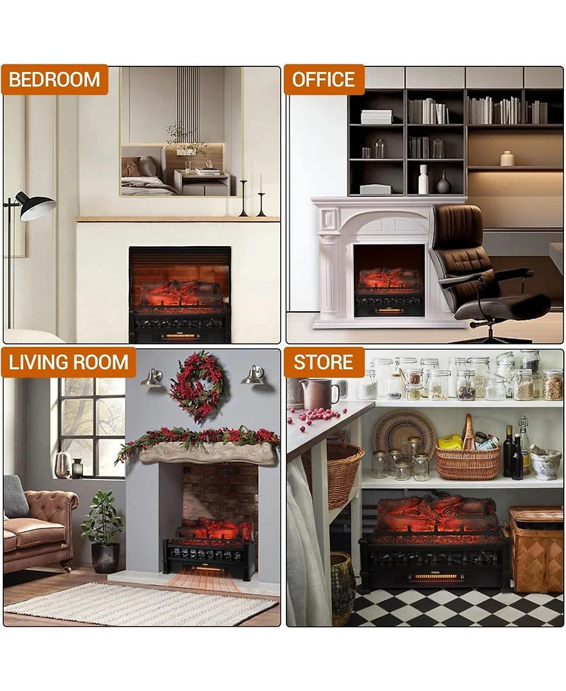 gaomon 20" Electric Fireplace Log Insert, 1500W Heater, Realistic Led Flame, Freestanding Indoor Fireplace Heater