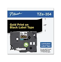 Brother P-Touch TZE354 0.94 in. x 26.2 ft. TZe Standard Adhesive Laminated Labeling Tape - Gold on Black