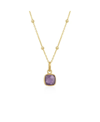 Spero London Amethyst Square Pendant Necklace With Beaded Chain in Sterling Silver