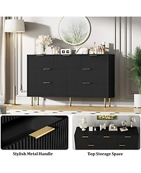 7 Drawer Fluted Dresser for Bedroom, Chest with Gold Handle, Modern Storage Organizer for Closet, Hallway