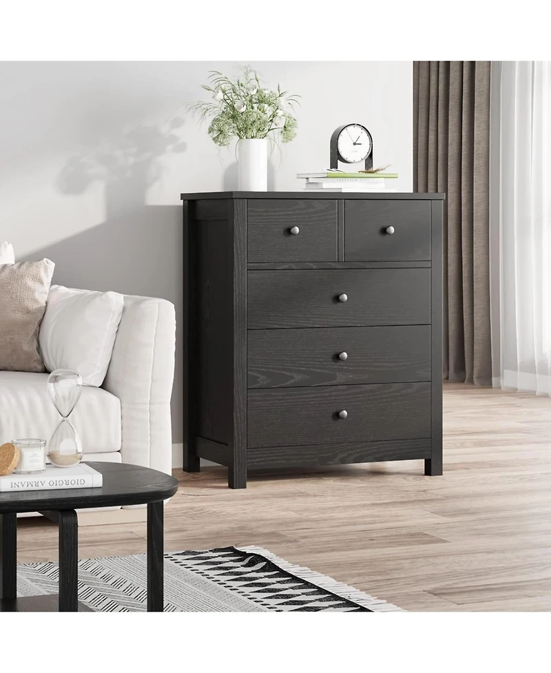 gaomon 5 Drawer Dresser, Wooden Chest of Drawers, Modern Storage Tower with Metal Handles