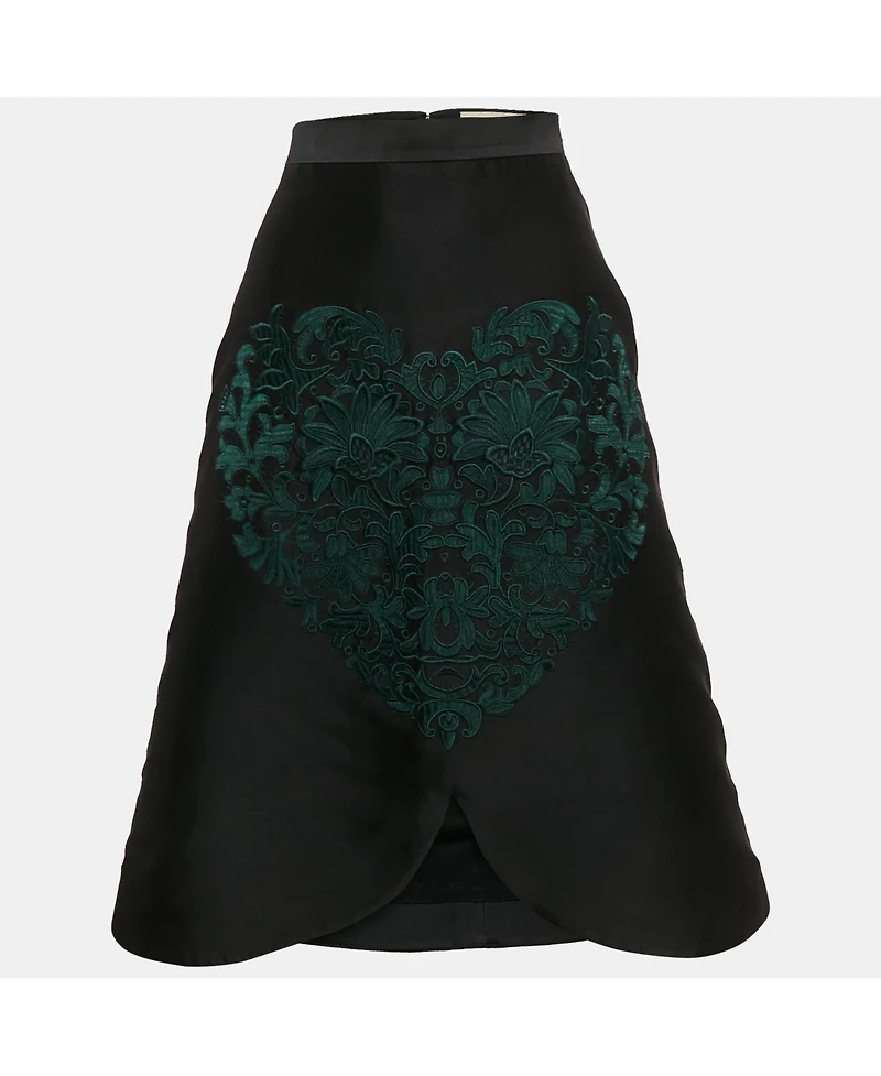 Pre-Owned Stella Mccartney Women's Black Embroidered Silk Blend Midi Skirt