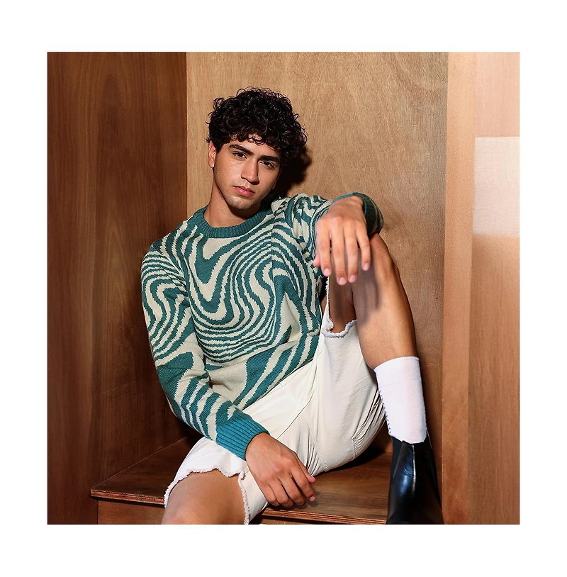 Campus Sutra Men's Emerald Green Fluid-Jacquard Knit Pullover Sweater