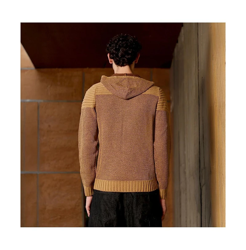 Campus Sutra Men's Hive-Jacquard Knit Hooded Sweater