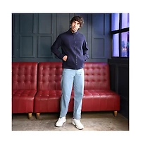 Campus Sutra Men's Navy Blue Panel-Stitch Knit Sweatshirt