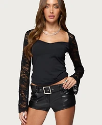 Edikted Women's Kavita Lacey Bell Sleeve Top