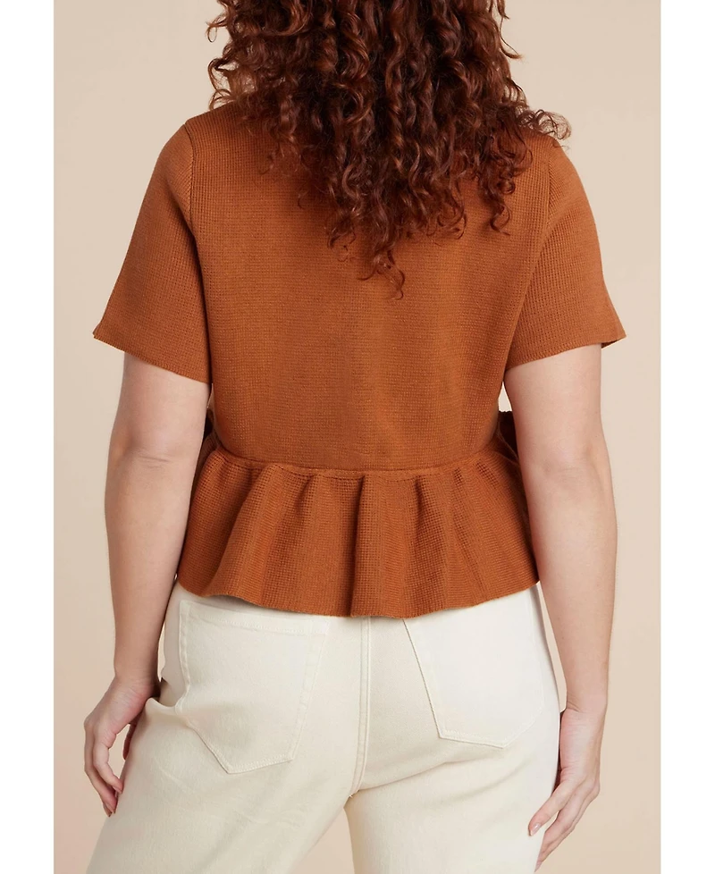 Eloquii Women's Short Sleeve Cardigan With Peplum