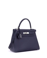 Pre-Owned Hermes Kelly 28 Handbag Blue Togo with Palladium Hardware