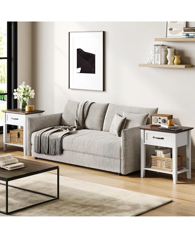 gaomon Nightstands, End Table with Drawer, Side Table for Living Room, 2 Tiers Storage Shelves Bedside Table for Study Room, Bedroom, Dorm