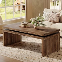 Tribesigns 47.24" Coffee Table with Storage Shelf, Mid-Century Modern Center Table, 3-Tier Rectangle Wooden Tea Table