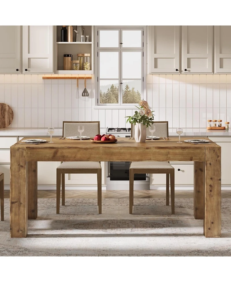 Tribesigns Solid Wood Dining Table for 6, Farmhouse Kitchen Table with Heavy Duty Legs, Rectangular Wood Dinner Table