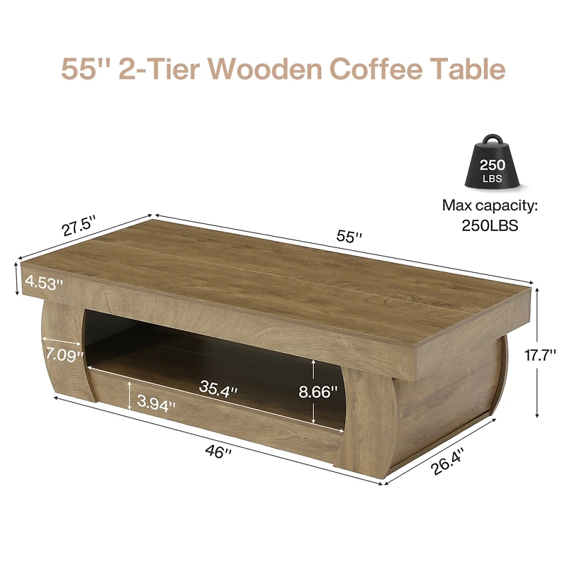 Tribesigns 55-Inch Modern Coffee Table with Open Storage Shelf, Rectangular Center Table