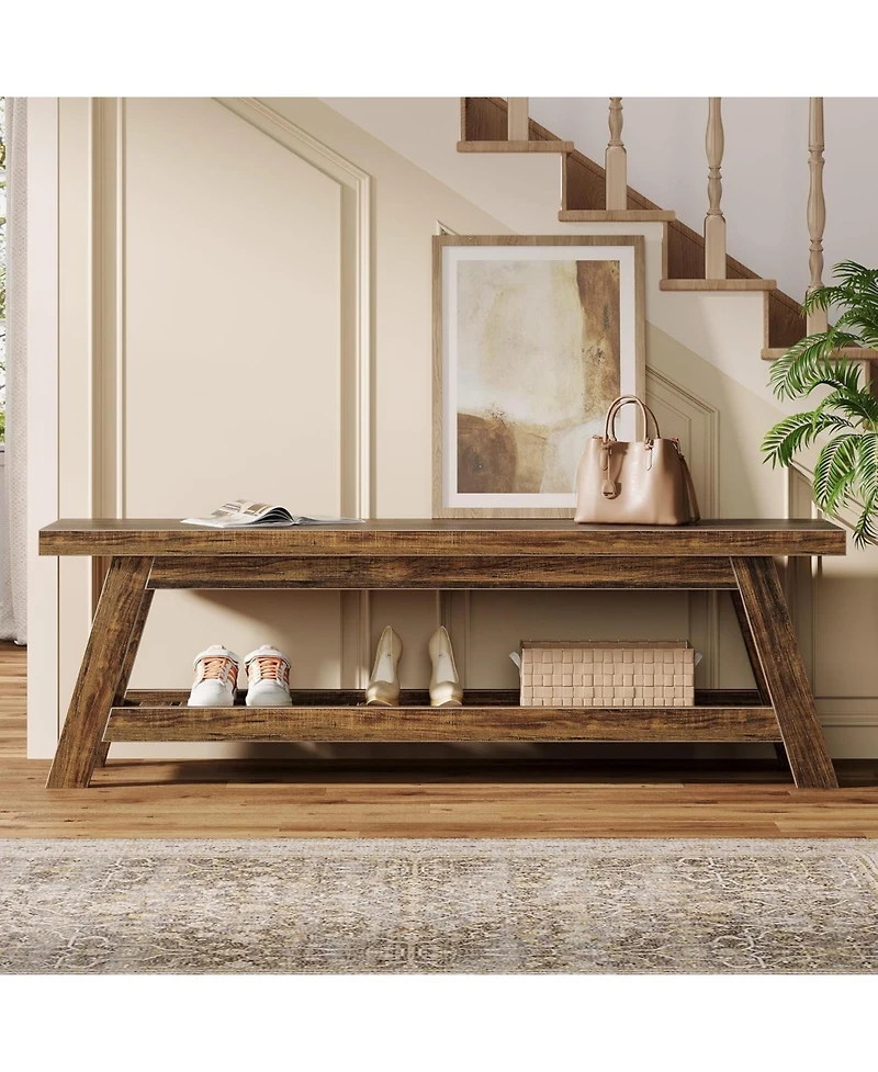 Tribesigns 55" Wood Entryway Bench with Shoe Storage