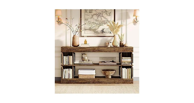 Tribesigns 63" Farmhouse Console Table, 3-Tier Entryway Table with Storage, Long Wooden Behind Couch Stand