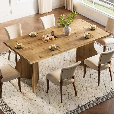Tribesigns 70.87" Black Dining Table for 6-8, mid-century modern design with double pedestal, rectangular wooden desk for kitchen or living room