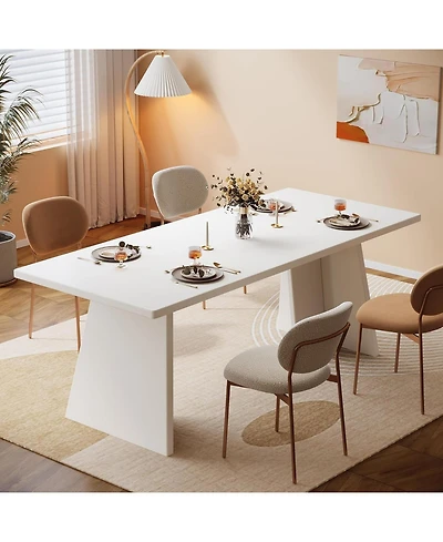 Tribesigns White Wooden 63" Modern Kitchen Table with Glossy Tabletop, Large Rectangle, Seats 4–6 Dining Table