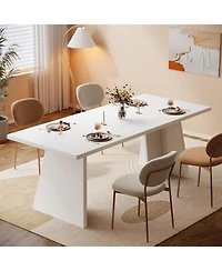 Tribesigns White Wooden 63" Modern Kitchen Table with Glossy Tabletop, Large Rectangle, Seats 4–6 Dining Table