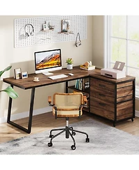 Tribesigns 53" W × 19.7" Wood L-Shaped Desk with 3 Drawers, Reversible Corner Home Office Computer Shelves