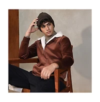 Campus Sutra Men's Contrast Sherpa-Lined Suede Bomber Jacket