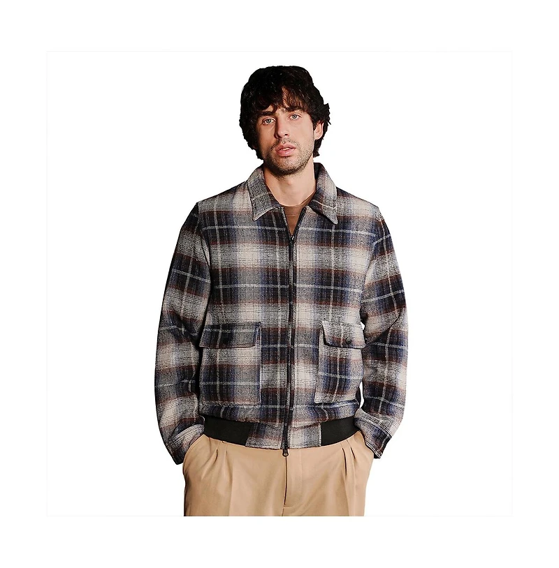 Campus Sutra Men's Navy Blue Zip-Front Plaid Jacket