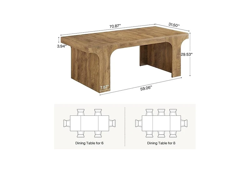 Tribesigns 71-Inch Large Dining Table for 6-8, Farmhouse Wooden Kitchen Table with Arched Design
