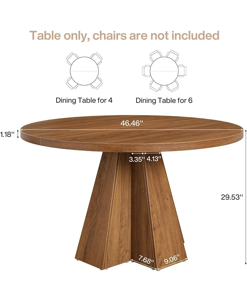Tribesigns Round Dining Table for 4, Circle Kitchen Table with Pedestal Base, Walnut Brown